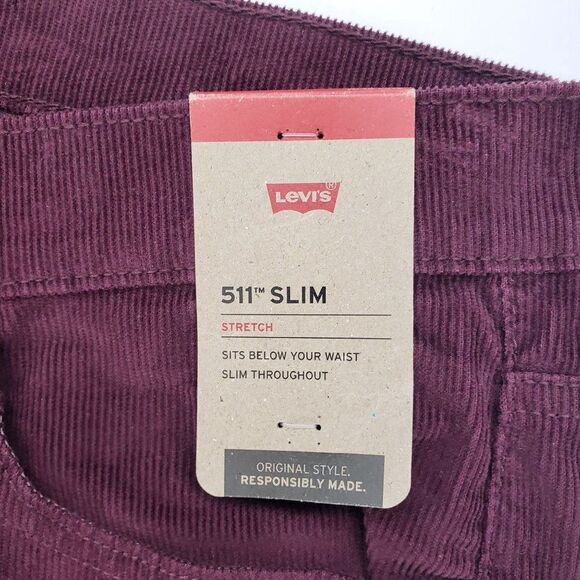 Levi's 511 Corduroy Straight Leg Slim Fit Jeans Men's Size 31x32 Marron Red NWT - Picture 2 of 9